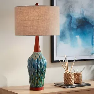 360 Lighting Rocco Mid Century Modern Table Lamp 30" Tall Ceramic Blue - Picture 1 of 7