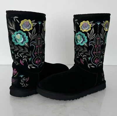 UGG Juliette Floral Embroidery Black Suede  Women Size 9 Vintage Y2K Rare 🔥 - Image 1 of 4