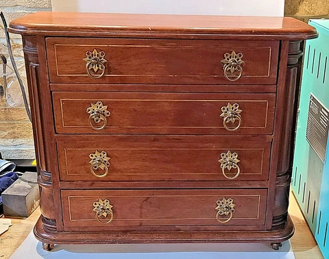 Antique Salesman Sample Apprentice Cabinet Dresser Mahogany - Brass Hardware Cover