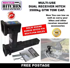 DUAL RECEIVER HITCH 3500KG TONGUE MULTI USE TOW BAR TRAILER CAMPER BIKE RACK - Picture 1 of 6