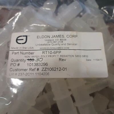 Eldon James RT10-6PP-QC reducing "T" 5/8" ID x 3/8" ID. Lot of 10 - Image 1 of 3