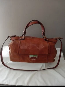 B. Makowsky Leather Handbag With Crossbody Strap Tan,gold Colored Hardwear - Picture 1 of 21