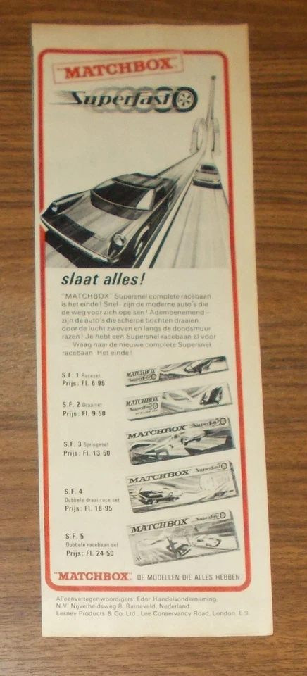Seltene Werbung EDOR MATCHBOX SUPERFAST Rennbahnen Loop Set Autos 1970 - Bild 1 von 1