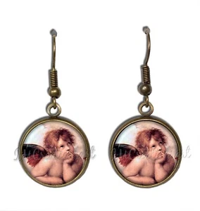 Guardian Angel Sistine Madonna Sanzio Handmade Resin Dangling Earrings 16mm SIZE - Picture 1 of 10