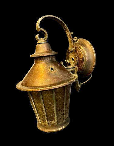 Vintage Cottage Tudor Bungalow Glass Porch Sconce Light Fixture Copper & Brass Cover