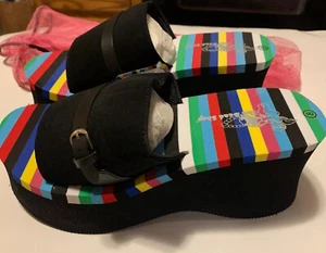 Womens Wedge Platform Sandals Slides Size 8 Multi Color - Picture 1 of 6