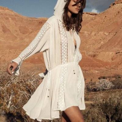PHILOSOPHY di Lorenzo Serafini Hooded Bohemian Eyelet Lace Dress 2 US XS S 38IT - Image 1 of 4
