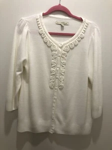Debbie Morgan Cardigan Sweater Women Lg Ivory With Pearl Decorations Button  Up - Picture 1 of 9