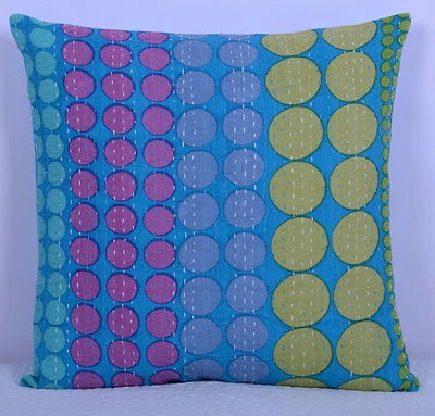 FUNDA DE COJÍN KANTHA TEXTIL INDIO DECORACIÓN IMPRESA LUNARES 16" VINTAGE  Foto 1 de 4