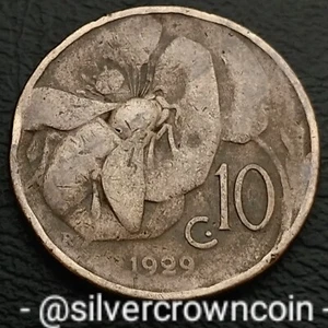Italy 🇮🇹 10 Centesimi 1929 R. KM#60. 10 Cents coin. Honey Bee. Bronze Dime. L - Picture 1 of 7