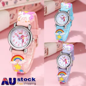 Kids Girl Quartz Wrist Watch Children Sports Watch Unicorn Rainbow Strap Gift AU - Picture 1 of 14