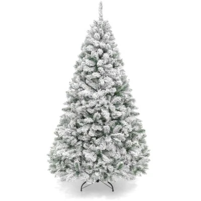 4.5 Ft Snow Flocked Artificial Christmas Tree Hinged Tips Metal Foldable Stand - Image 1 of 4