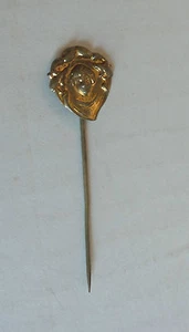 NICE ANTIQUE ESTATE GOLD PLATED ART NOUVEAU LADY'S HEAD STICK PIN - Picture 1 of 5