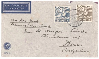 Curacao to Switzerland Airmail Cover - 1939 - Image 1 of 2
