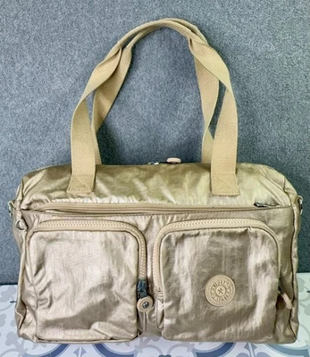 Kipling Metallic Gold Defea Handtasche Nylon Beuteltasche Schultertasche mehrere Taschen - Bild 1 von 4