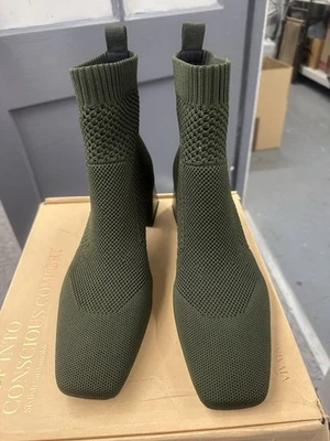 Vivaia Melissa Square Toe Perforated Heeled Boots DK Olive Size US 9.5 - Image 1 of 4