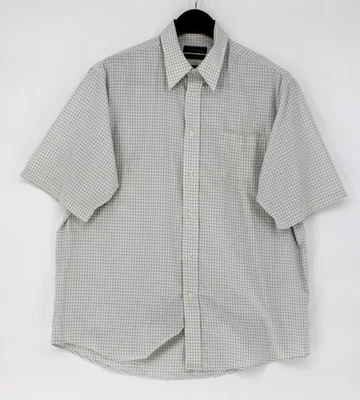 Statements Shirt Mens 17 White Blue Check Short Sleeve Button Front Casual - Image 1 of 4