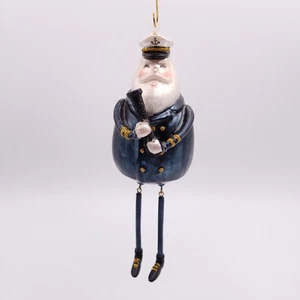Vintage Nautical Sea Captain Glass Christmas Ornament Navy Blue Gold Trim Sailor - Picture 1 of 10