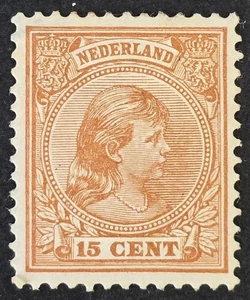 NETHERLANDS 1891-1894 Mint VLH 15 C Orange Brown NVPH #39 CV €100 Color! - Picture 1 of 2