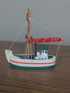 WOODEN Fishing Boat Ornament Christmas Tree Decor 3 To 4"  - Picture 1 of 5