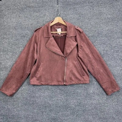 Chaqueta Lauren Conrad Mujer XL Malva Imitación Gamuza Motociclista Cremallera Asimétrica Foto 1 de 4