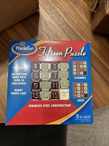 Think Fun Fifteen 15 Metal Slide Puzzle w/ Travel Case Instructions - Picture 1 of 3