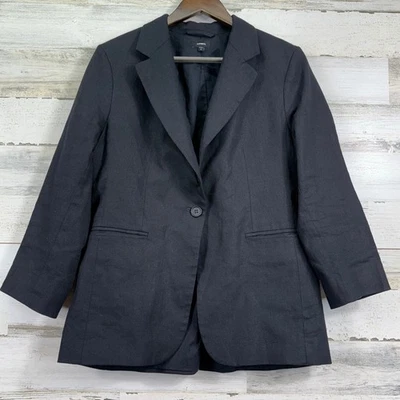 Chaqueta Blazer EXPRESS Negra Mezcla Lino Solapa Muesca Botón Único Para Mujer M Foto 1 de 4