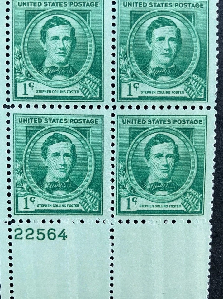 Stephen Foster Plate Block. Scott’s 879. Nice Gift For The Musician. - Image 1 of 1