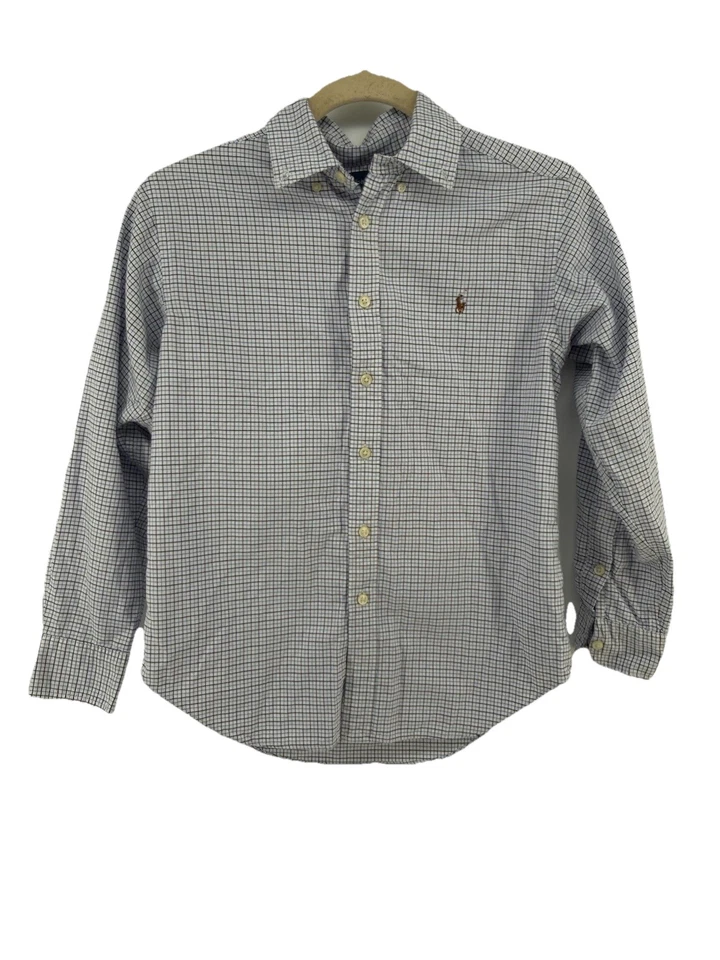 Camisa Ralph Lauren Abotonada Niños M 10 12 Azul Blanco Cuadros Carne Cuadros Pony RL Foto 1 de 4