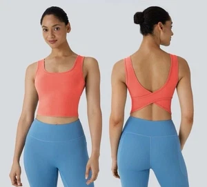 Halara Crossover Back Dance Tank Fusion Coral XL Sports Bra Style NWT Sports Bra - Picture 1 of 16