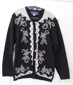 Vintage Norton McNaughton Sweater Women's Petite Black LS Cardigan Grannycore - Picture 1 of 5