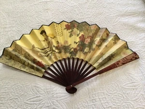 Chinese hand fan-Saten Paper-Red Wood & Bamboo-Handpainted & Signed both sides- - Picture 1 of 6