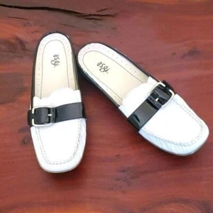 ASGI White & Black Leather Sz. 7 Mule Loafer - Picture 1 of 10