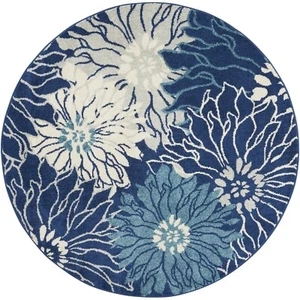 Nourison Passion Navy/Ivory 4' x Round Area Rug, Floral, Farmhouse, Easy Clea... - Picture 1 of 8