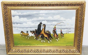 "Pferdetreiben" von Ferenc Böröcz, Ungarn, Öl auf Hartfaserplatte, 31x50cm - Picture 1 of 7