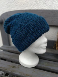 Beanie, Woll-Mütze, Strickmütze, Alpaka, Handarbeit, handgestrickt, petrol blau - Bild 1 von 5