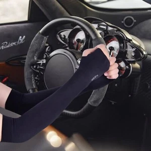 Long Arm Driving Half Finger Gloves Sleeve Sports UV Sun Protection Cover BLACK - Picture 1 of 7