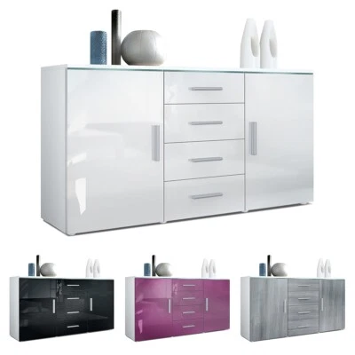 Sideboard Kommode Highboard Anrichte Faro V1 Weiß matt - Hochglanz - Bild 1 von 3