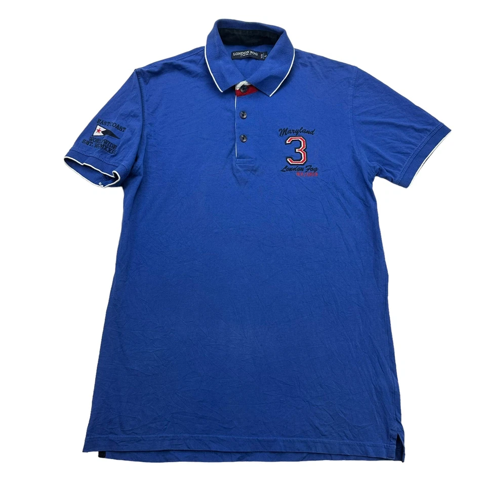 Camisa Polo London Fog Para Hombre Grande L Azul Rojo Maryland 3 Bordada Manga Corta Foto 1 de 4