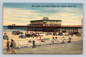 Pier Casino und Ozean Angeln Pier Daytona Strand Florida Leinen Postkarte - Bild 1 von 2