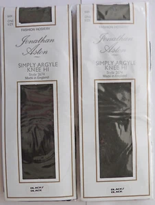 2 Pairs of Jonathan Aston One Size Simply Argyle Patterned Knee Highs in Black - Picture 1 of 2