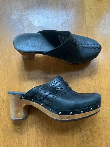 Scarpe mocassino UGG Vivica zoccoli in pelle muletto tacco plateau pecora taglia 8