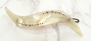 Barrette Vintage Anni 50 Perla Acrilico Aurora Boreale Cristalli 4" Rockabilly Retr - Foto 1 di 6