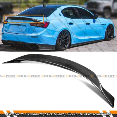 For 2014-2024 Maserati Ghibli ASP Style Real Carbon Fiber Highkick Trunk Spoiler - Image 1 of 4