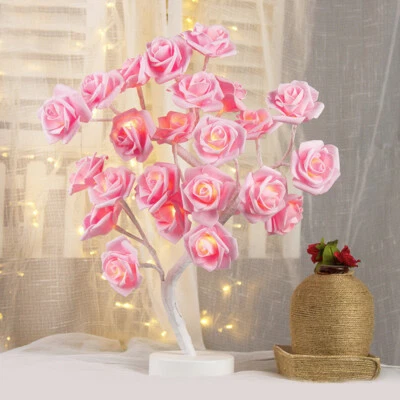 Lámpara de Mesa 24LED Luces Nocturnas Escritorio Rosa Árbol Hogar Dormitorio Decoración San Valentín Foto 1 de 4
