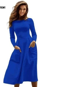Women Casual Long Dresses Skater Dress Female Long Sleeve Sexy Midi Dress TP - Picture 1 of 3
