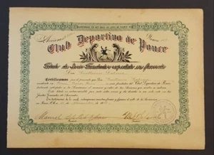ANTIKE AKTIE / ANLEIHE / CLUB DEPORTIVO DE PONCE / PUERTO RICO 1918 #1 - Bild 1 von 3