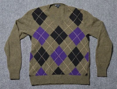 HOMBRE J. SUÉTER TRIPULACIÓN TALLA M MEDIANO MORADO NEGRO GEOMÉTRICO LANA CORDERO CUELLO EN V Foto 1 de 4