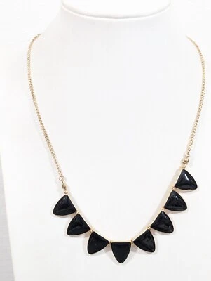 Boho Western Black Triangle Statement Necklace Gold Tone 19 in - Image 1 of 4