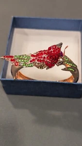 352 cuff bracelet red robin in gold tone with red crystals - Picture 1 of 2
